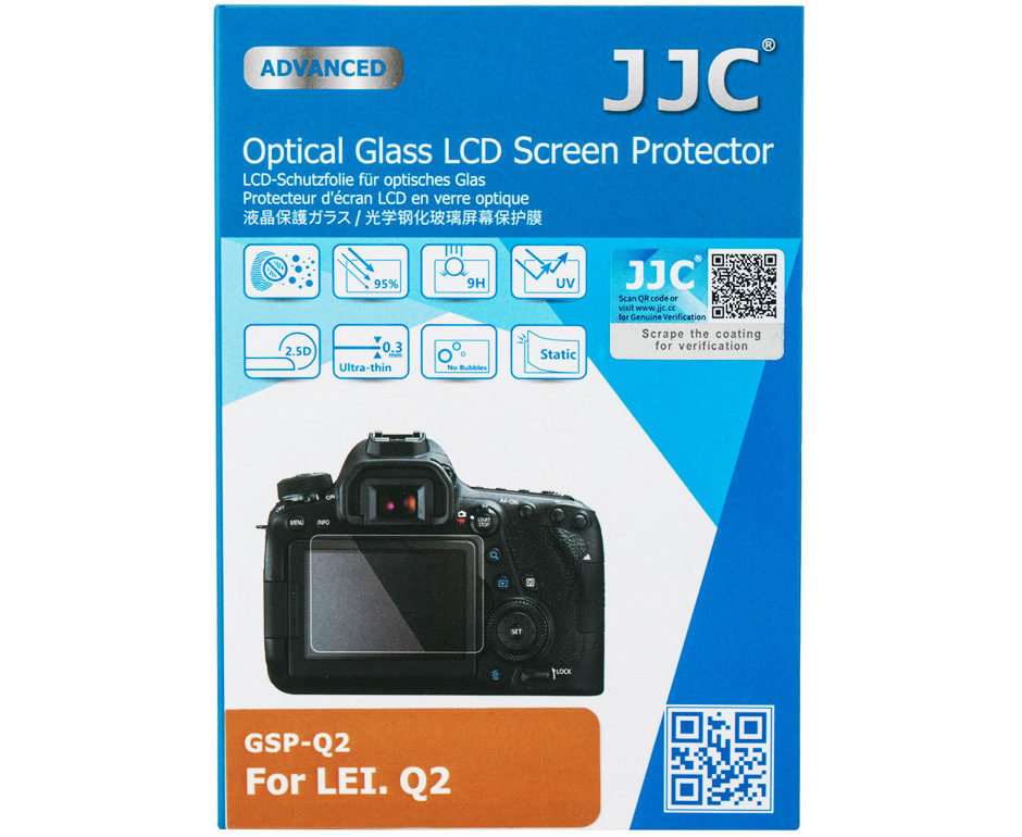 Купить защитное стекло для Leica Q2 - JJC GSP-Q2 надежная защита от грязи, отпечатков пальцев, брызг, ударов и различных царапин. Твердость 9H.