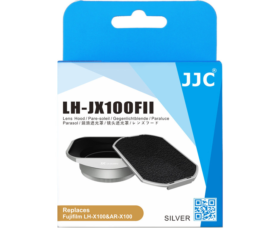 Купить бленду для Fuji X100F, X100, X100S, X100T и X70 серебристого цвета квадратной формы с переходным кольцом на 49 мм и передней защитной крышкой - JJC LH-JX100FII SILVER