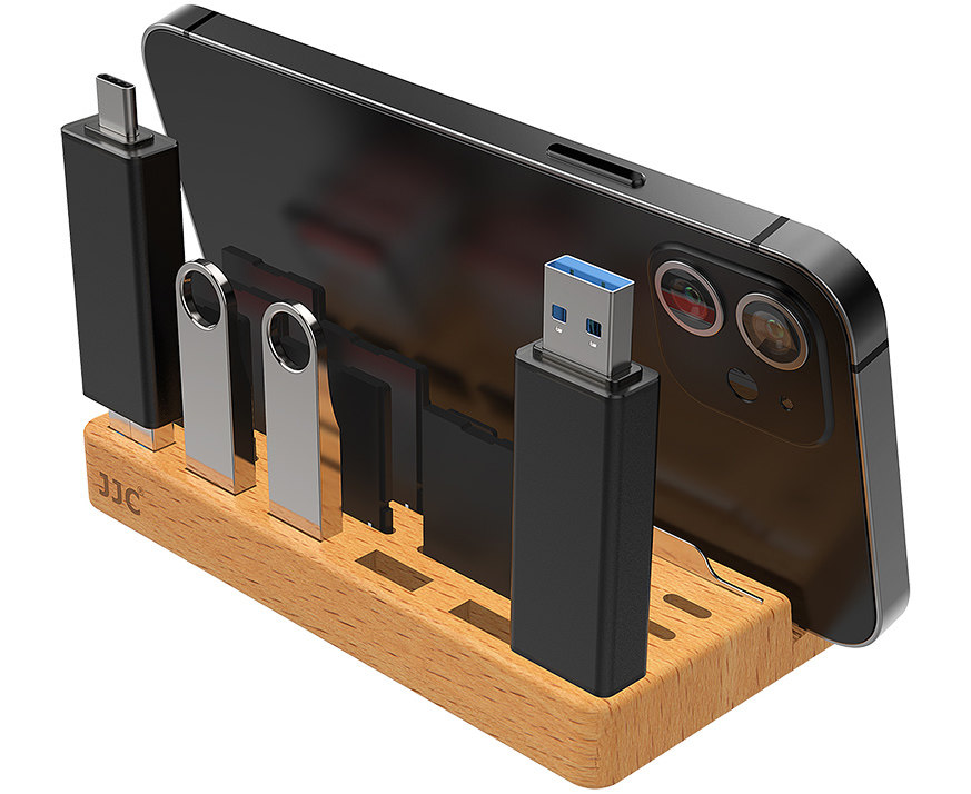 JJC UMS-2 Подставка для смартфона с ячейками для USB Type A / Type C и флеш карт, цвет натуральный бук