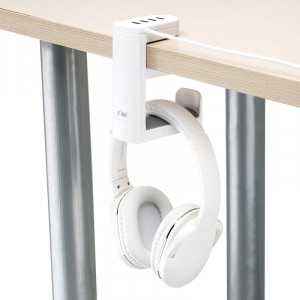 купить крепление наушников к столу с USB белый цвет
