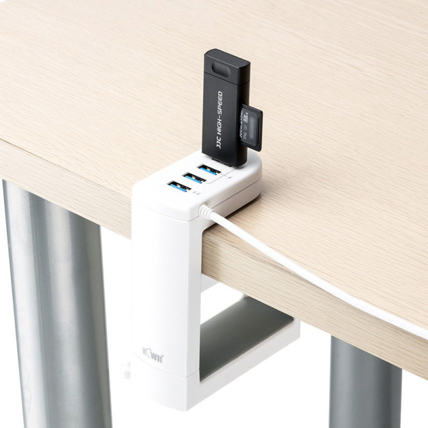 Kiwifotos DH-U5A WHITE Держатель для наушников поворотный с одним USB 3.0 и тремя USB 2.0 портами, белый цвет