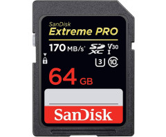 Карта памяти SDXC UHS-I Sandisk Extreme PRO 64 Гб, 170 МБ/с, Class 10