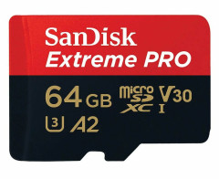 Карта памяти microSDHC U3 Sandisk Extreme PRO 64 Гб, 170 МБ/с, Class 10 V30 A2