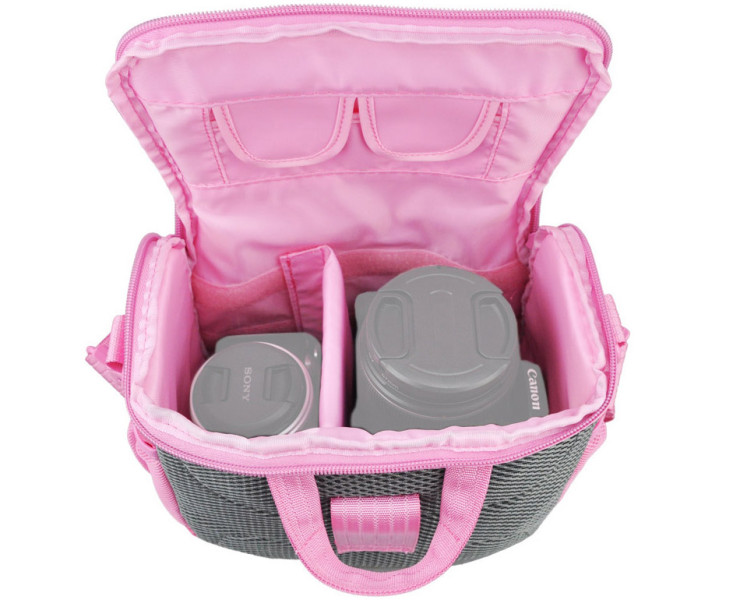 Сумка для зеркальных и беззеркальных фотокамер с дождевиком (розовая)