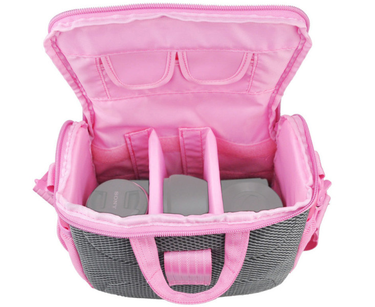 Сумка для зеркальных и беззеркальных фотокамер с дождевиком (розовая)