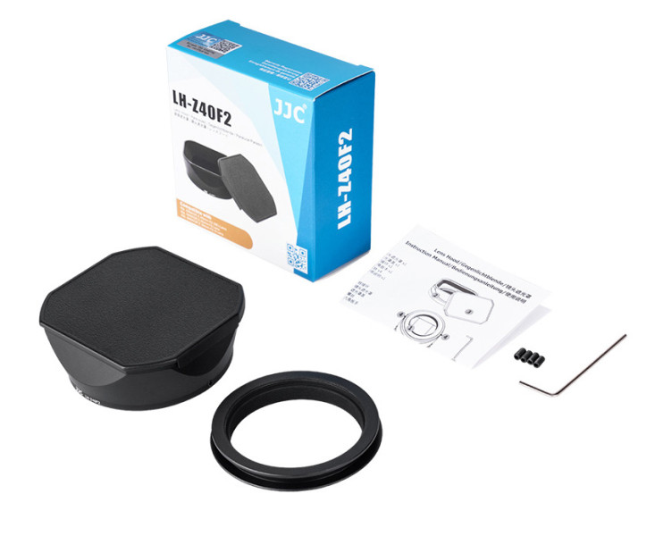 JJC LH-Z40F2 Бленда для объективов Nikon Z 40mm f/2, Nikon Z 40mm f/2 (SE) и Nikon Z 26mm f/2.8 квадратная металлическая со слайдерной крышкой
