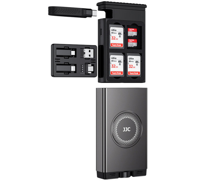 серый картридер с адаптерами Type-C-MicroUSB Type-C-Type-A Type-C-Lightning