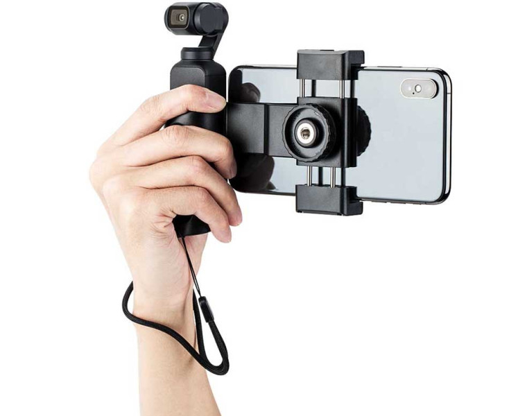 удобный держатель dji osmo и смартфона в руке