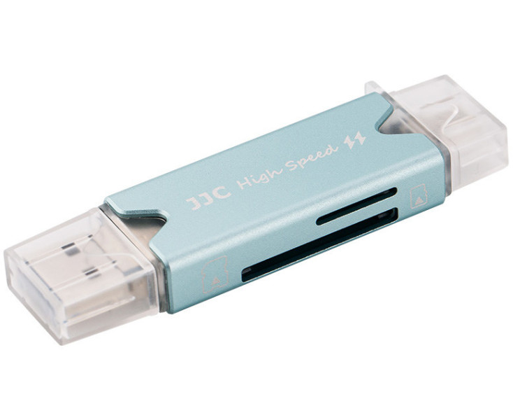 JJC CR-UTC3 DSB Картридер USB 3.0 + Type-C + MicroUSB OTG для SD и MicroSD карт памяти, светло-голубой цвет