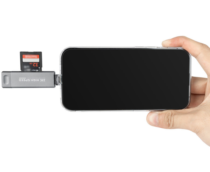 JJC CR-UCL1 GRAY Картридер Lightning + USB + Type-C OTG для SD и MicroSD карт памяти, серый цвет