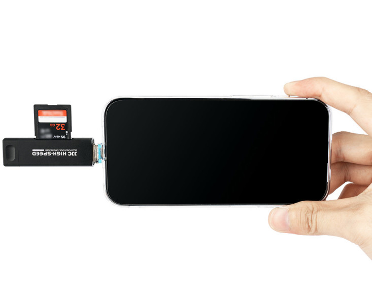 JJC CR-UCL1 BLACK Картридер USB 3.0, Type-C, Lightning OTG для SD и MicroSD карт памяти, чёрный цвет