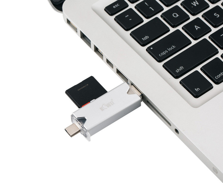 Kiwifotos MCH-ST2GR Компактный футляр для карт памяти SD и microSD дизайн под аудиокассету с OTG картридером, серый