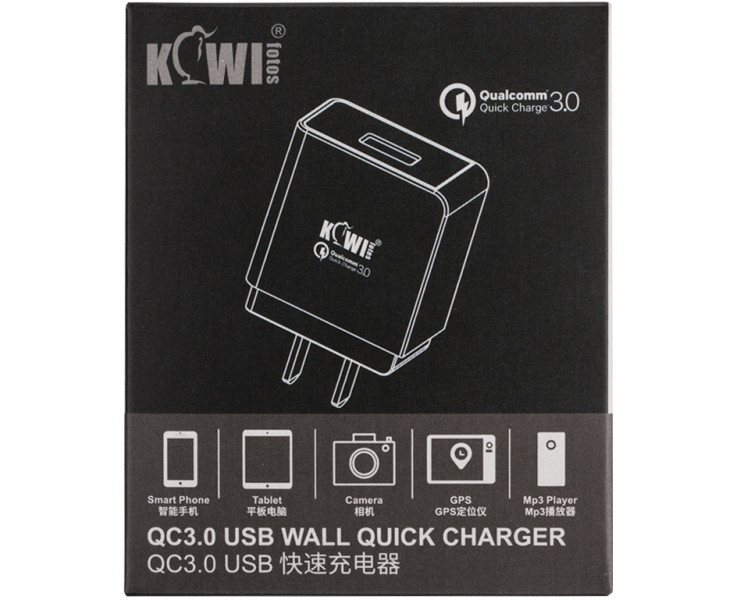 Kiwifotos GS-551 WHITE сетевое зарядное устройство QC3.0 3.6-6V 3A, 6-9V 2A, 9-12V 1.5A USB (белый цвет)