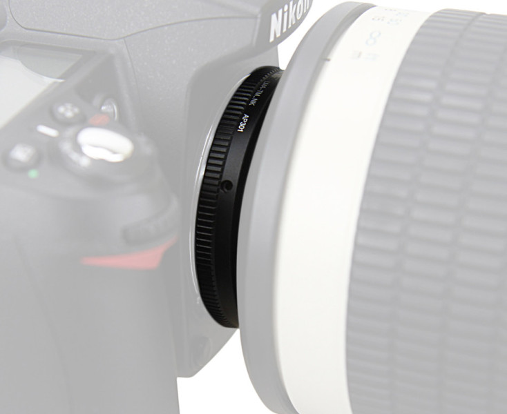 установить объектив T2-mount на Nikon F камеру