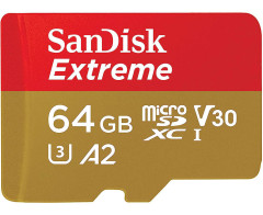 Карта памяти microSDHC U3 Sandisk Extreme 64 Гб, 170 МБ/с, Class 10 V30 A2