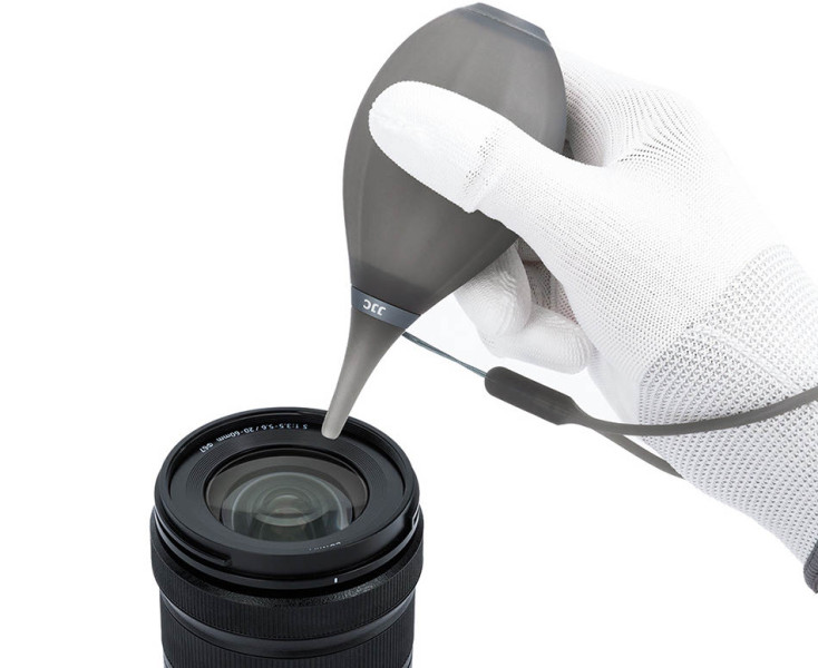 JJC CL-ARSW CRBK Профессиональная воздушная груша для оптики, с двумя клапанами и ремешком, прозрачный чёрный цвет