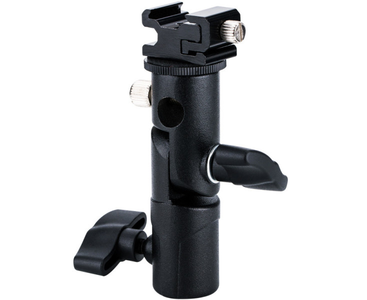 купить двухзвенный держатель для установки в стойку накамерной вспышки и зонта, с универсальным креплением 5/8", 1/4" и 3/8"